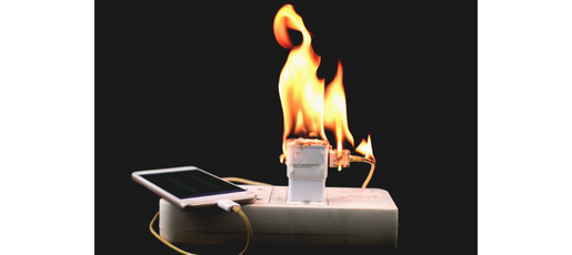 iPhone plugged in to power strip and charging plug is on fire
